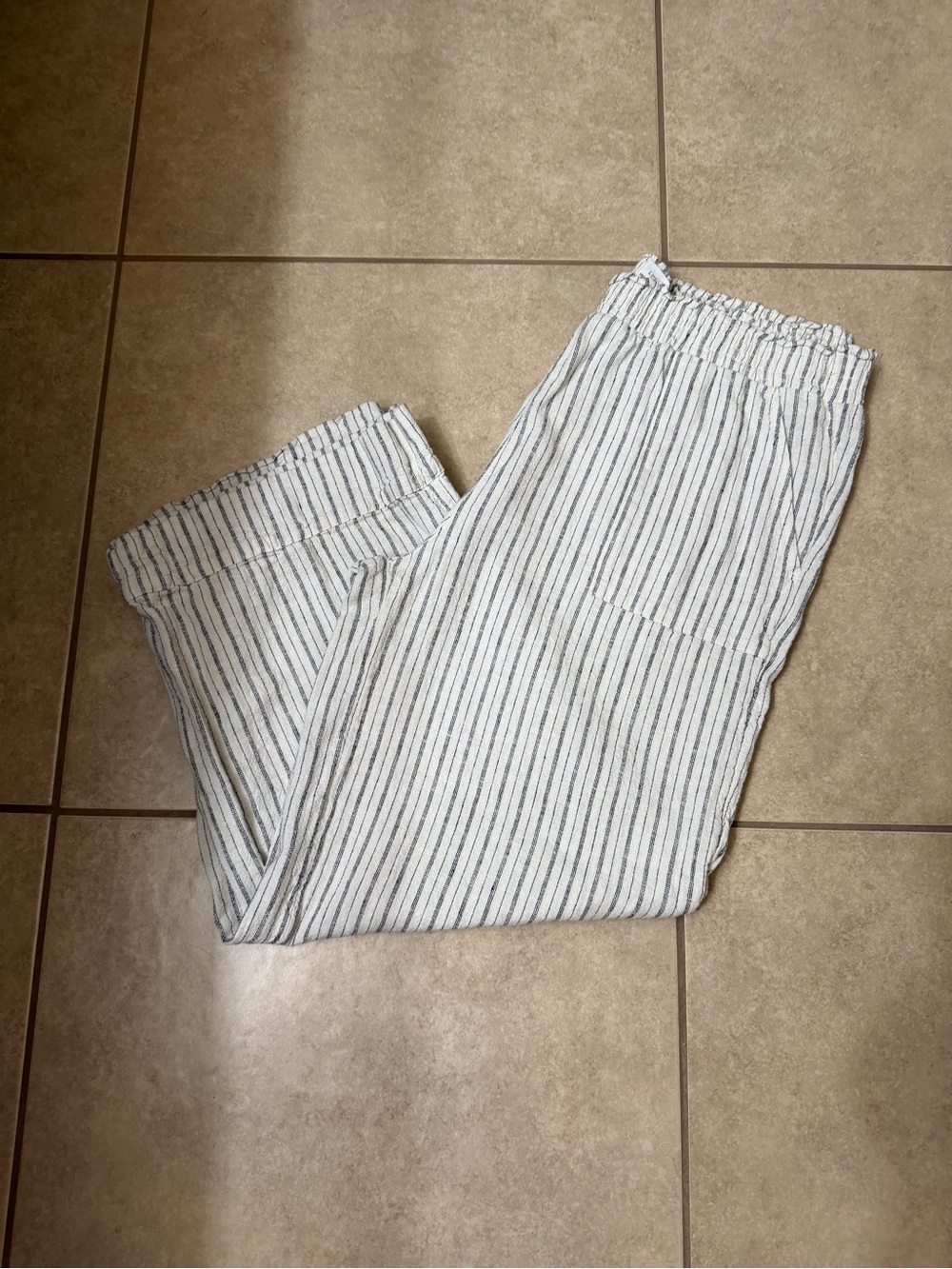 Time and Tru Women’s Black White Striped Linen Blend Wide Leg Pants L 12-14